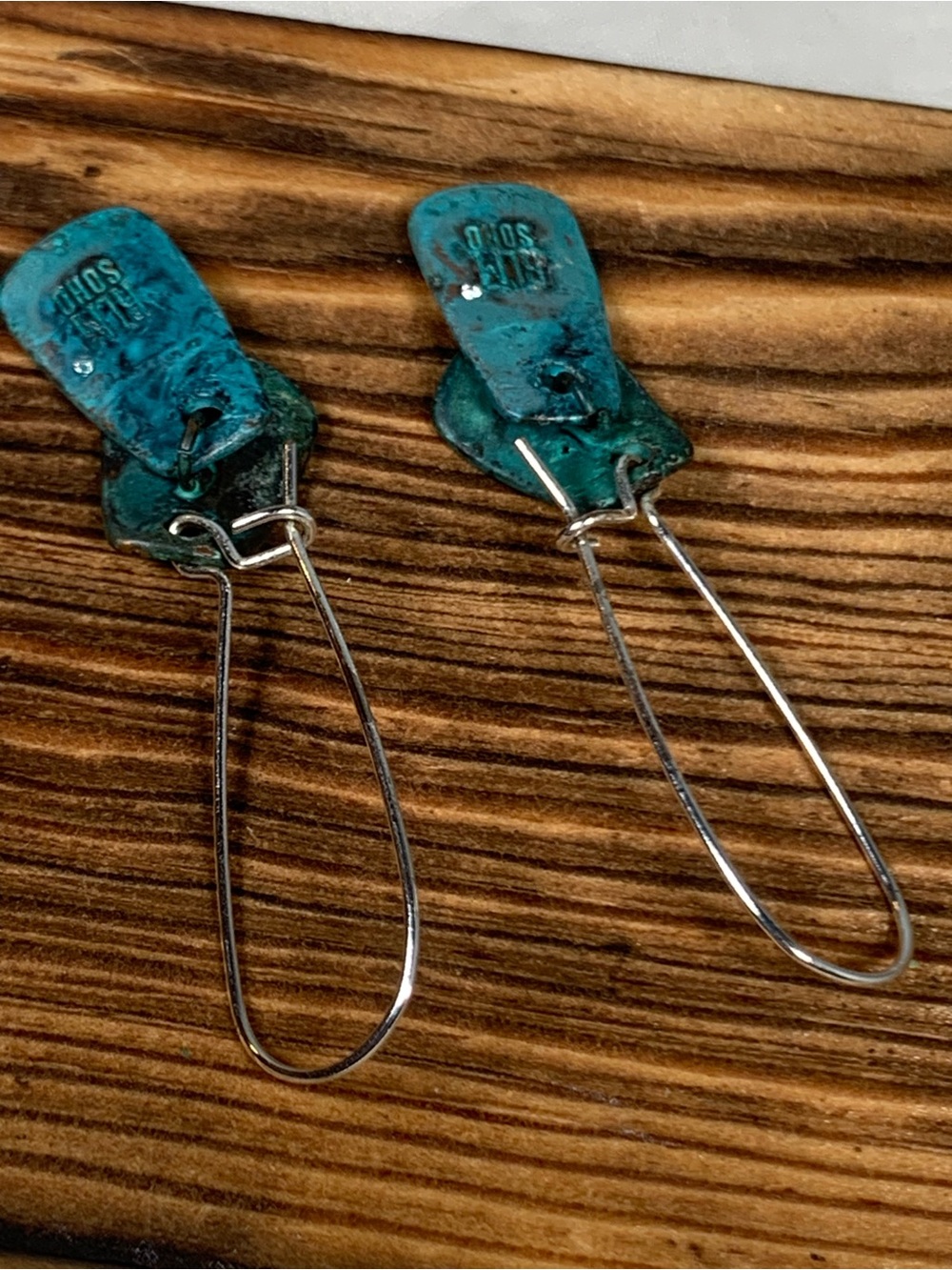 Robert Lee Morris (RLM) SOHO Dangle Earrings-Green Verdigris Patina - Picture 8 of 9
